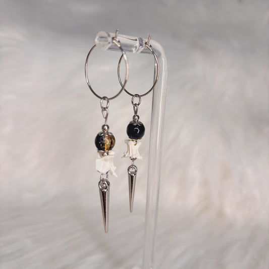 Blue and Gold Rattlesnake Vertebra Bone and Spike Hooped Earrings