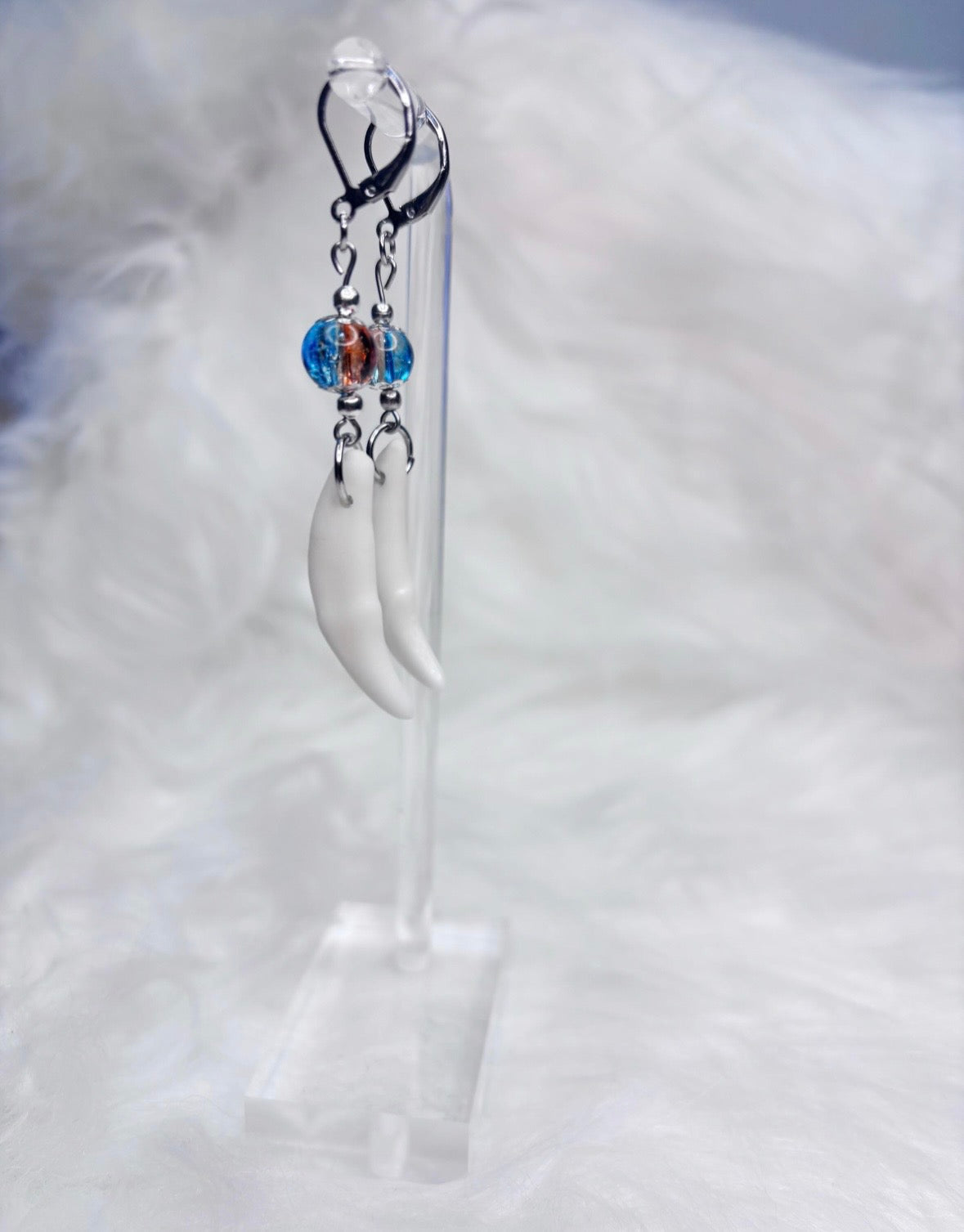 Blue and Orange Coyote Teeth Earrings
