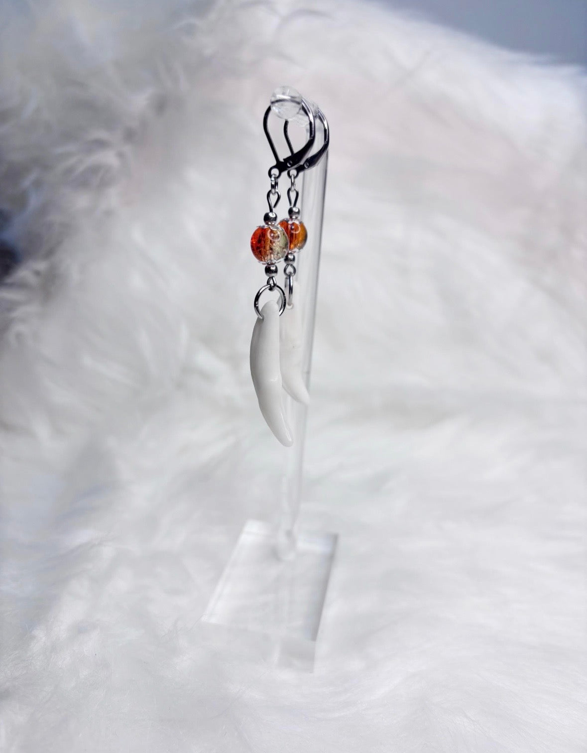Orange and Yellow Coyote Teeth Earrings