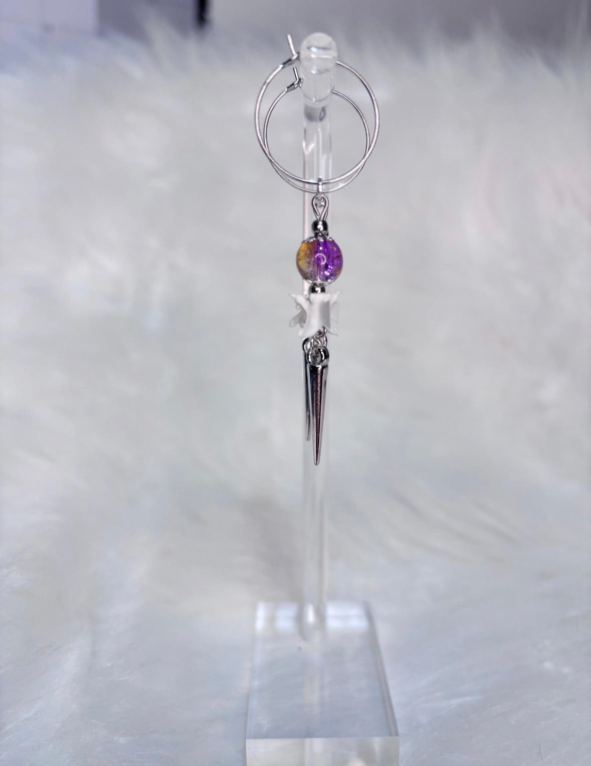 Purple and Yellow Rattlesnake Vertebra and Spike Hooped Earrings