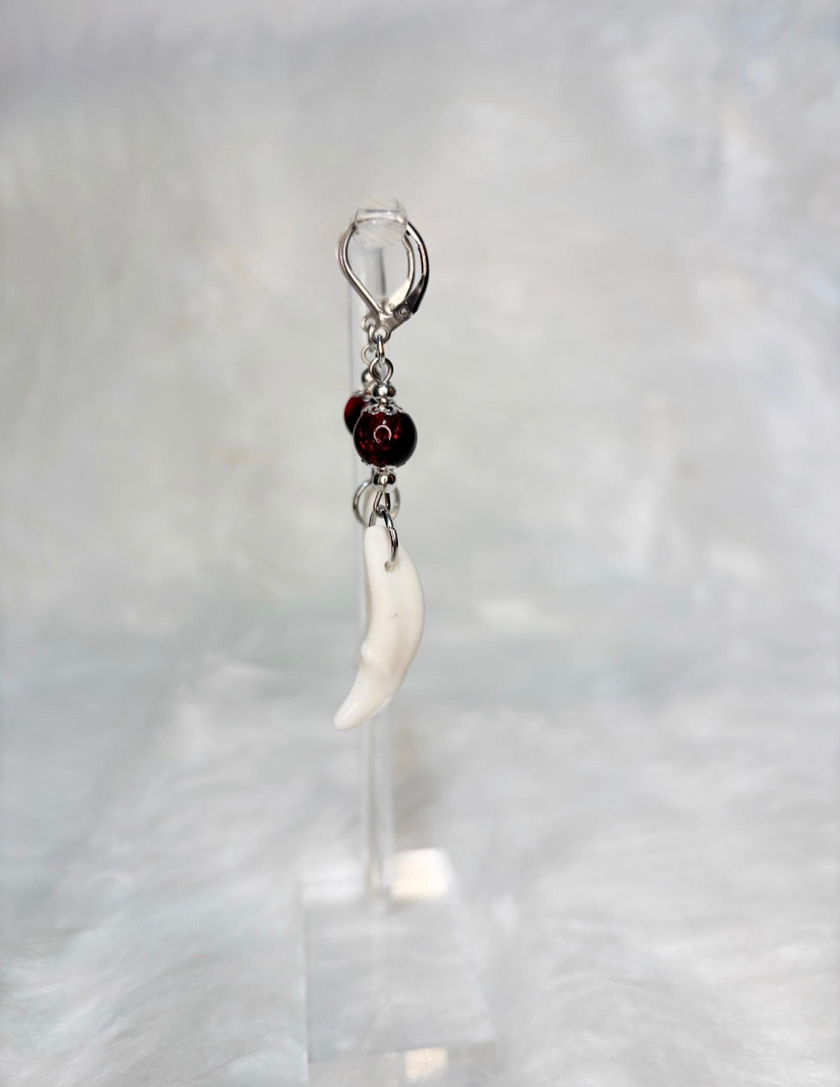 Red and Black Coyote Teeth Earrings