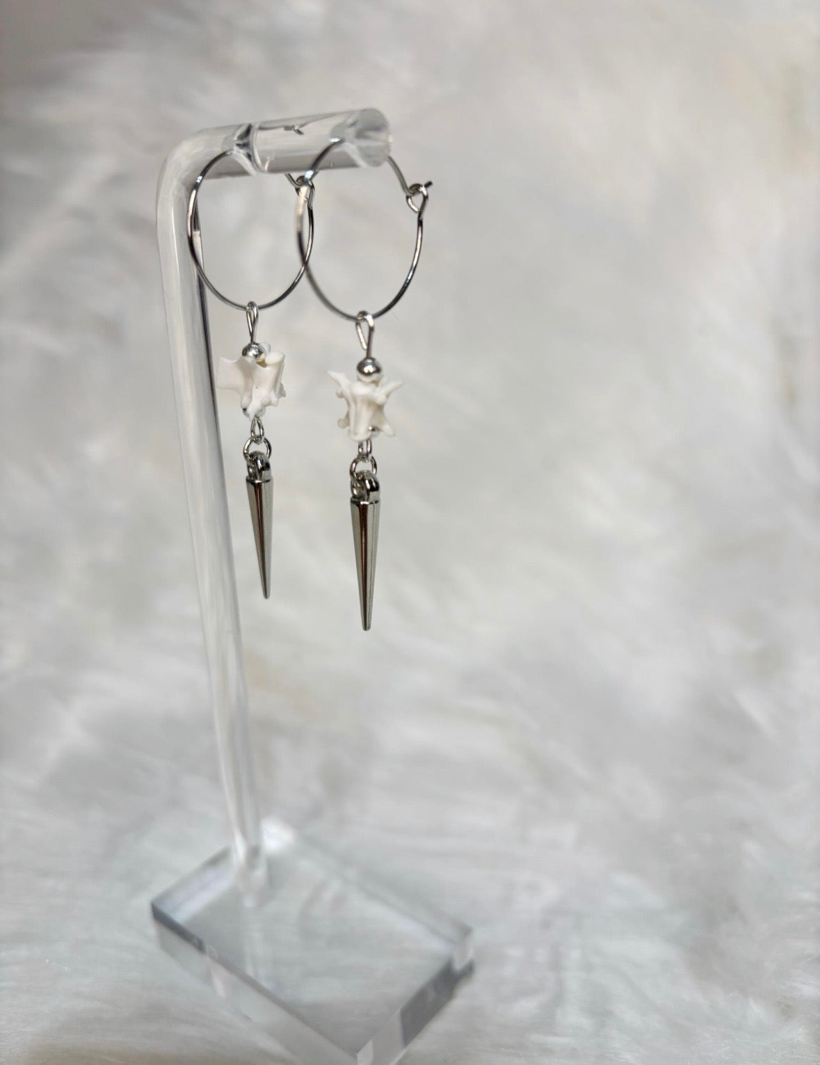Rattlesnake Vertebra Bone and Spike Hooped Earrings
