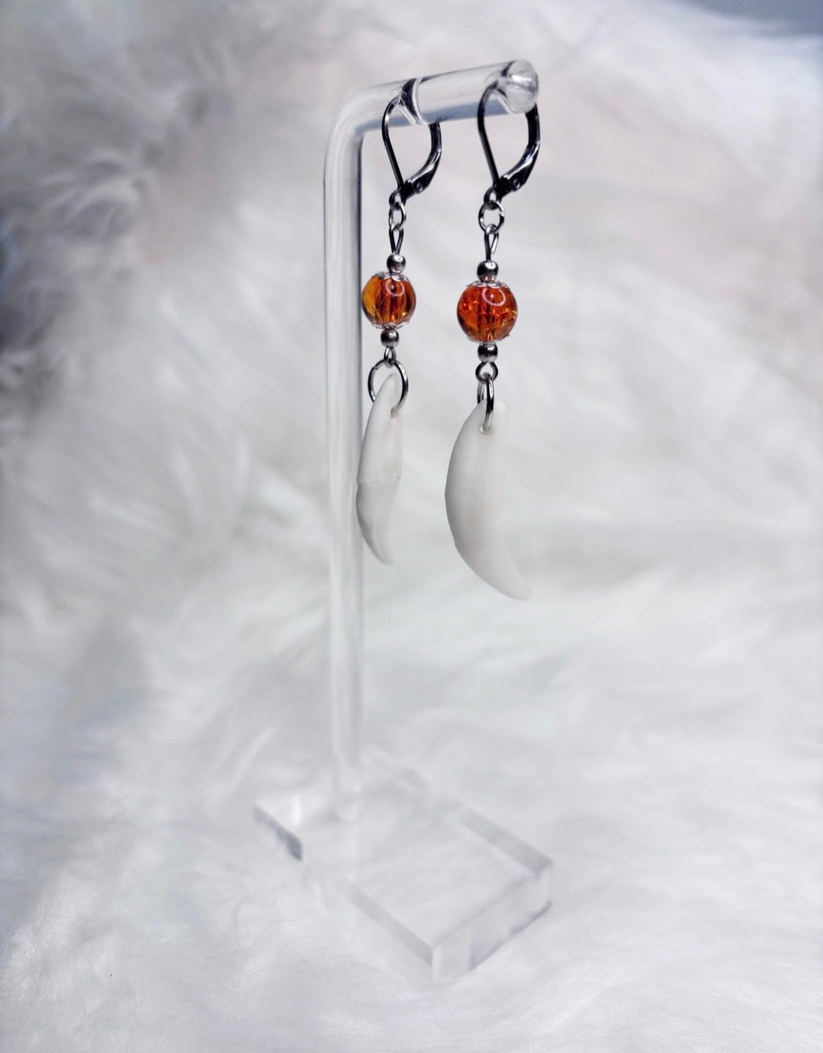 Orange and Yellow Coyote Teeth Earrings