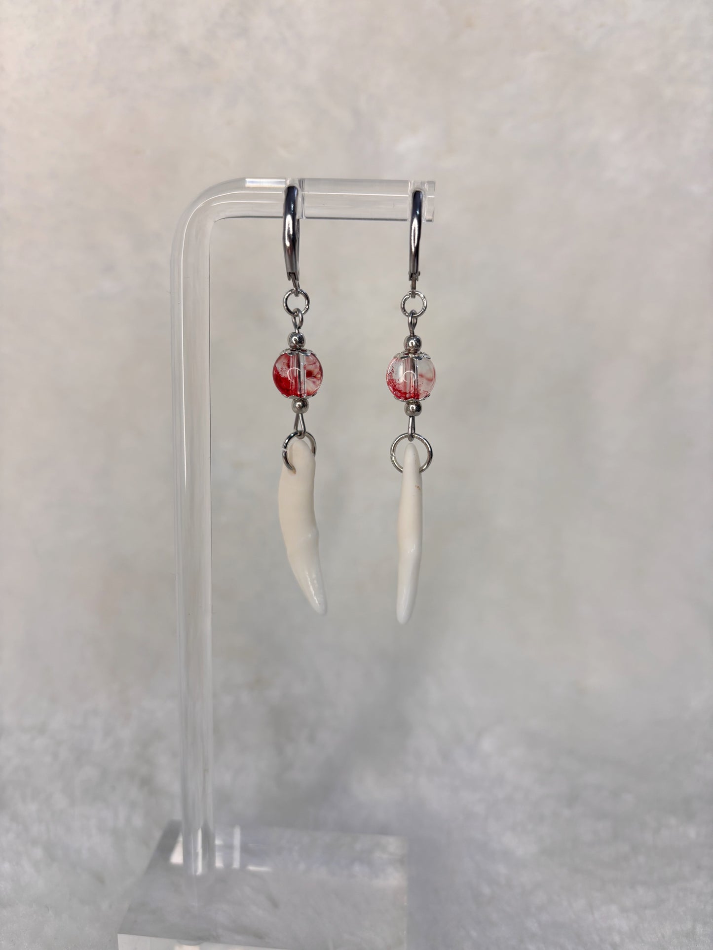 Blood Splatter Coyote Teeth Earrings