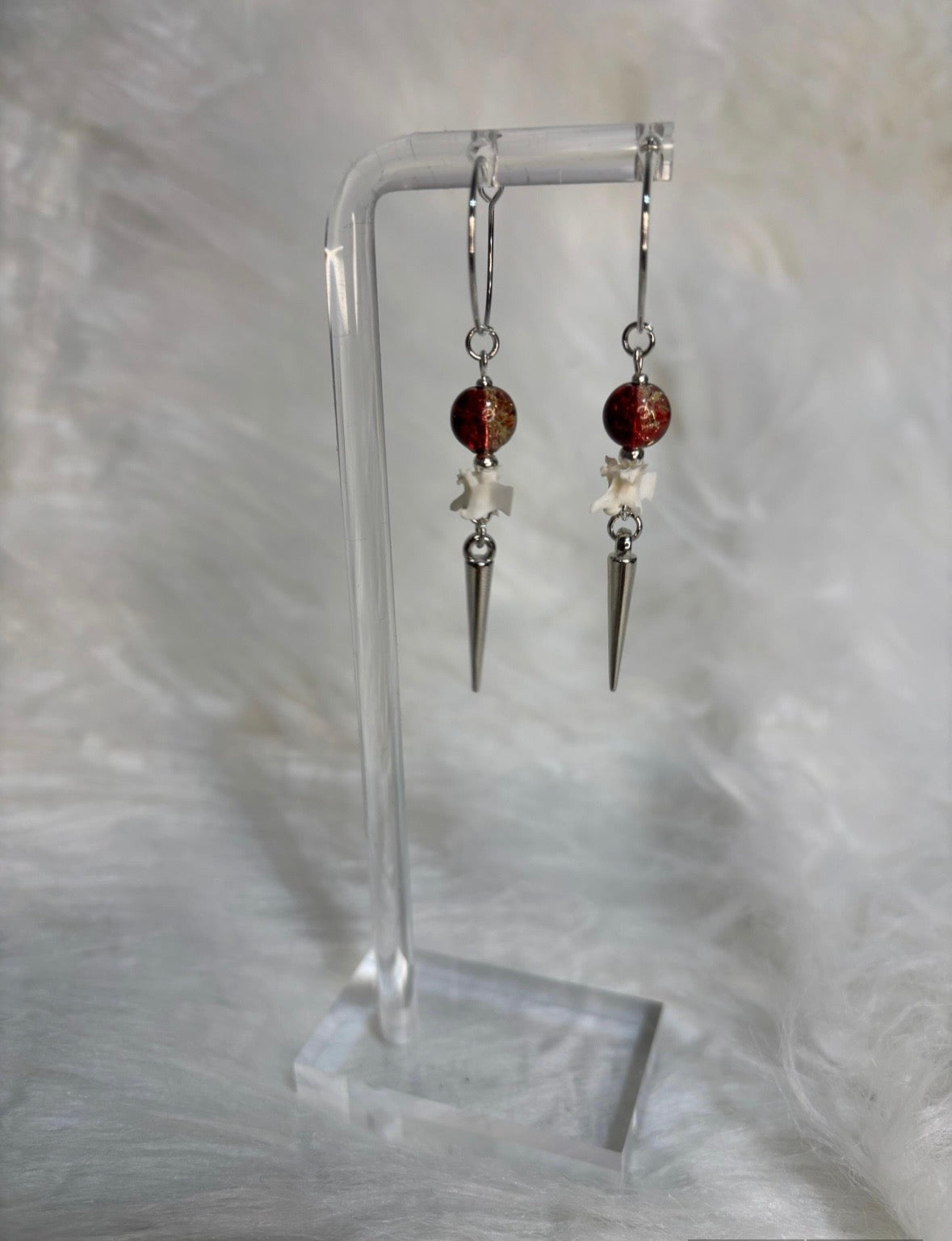 Red/Brown and Gold Rattlesnake Vertebra and Spike Hooped Earrings