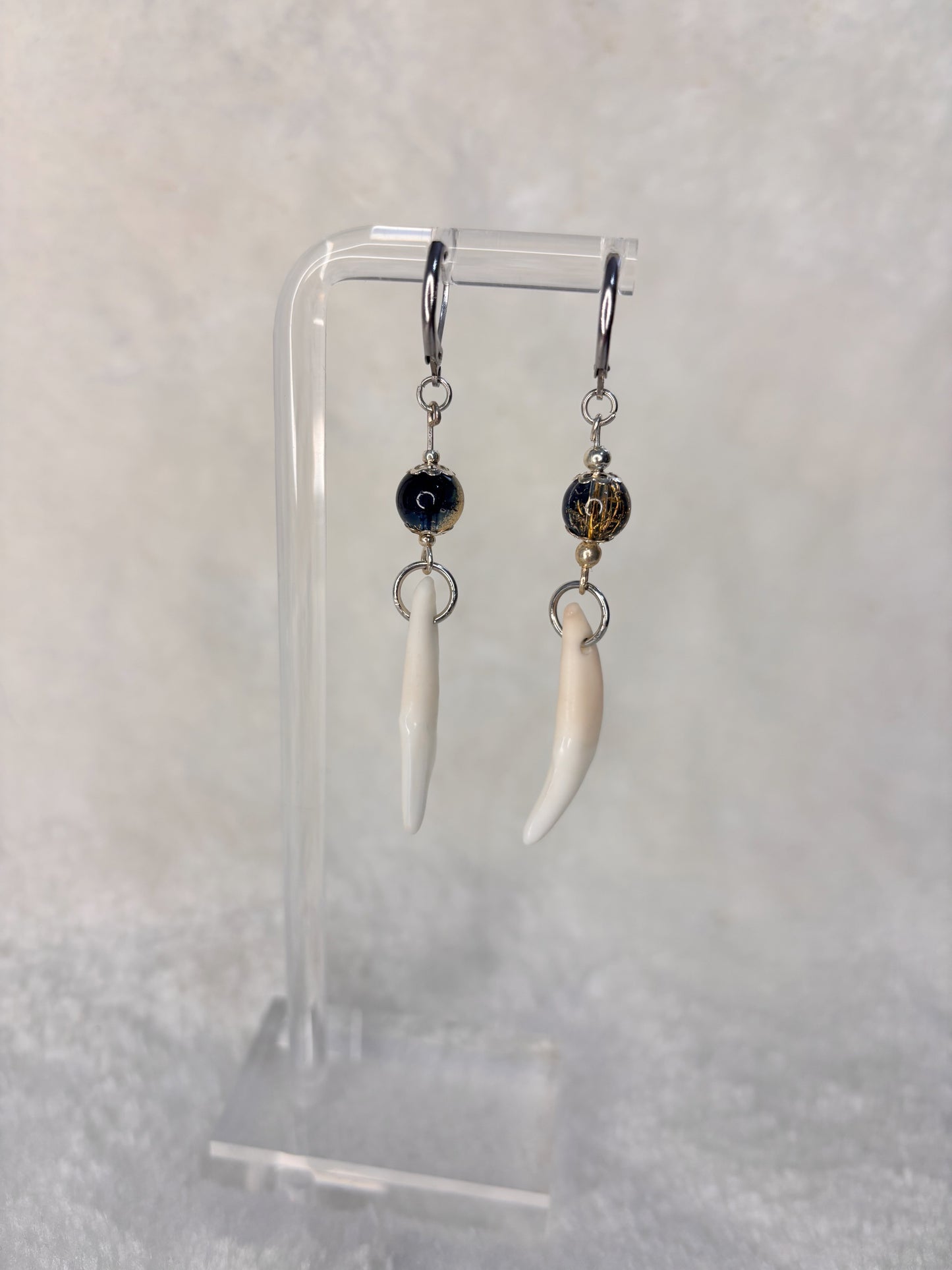 Blue and Gold Coyote Teeth Earrings