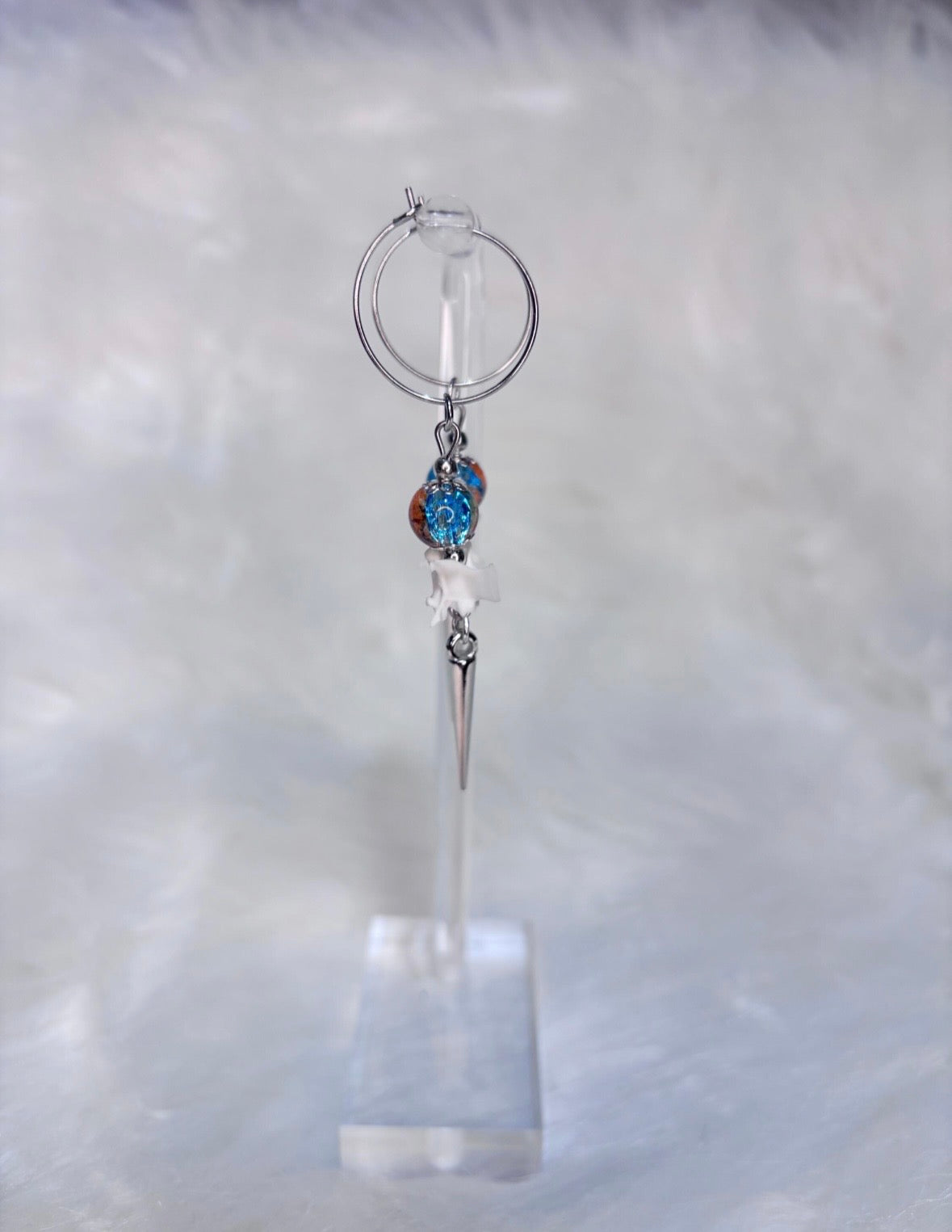 Blue and Orange Rattlesnake Vertebra and Spike Hooped Earrings