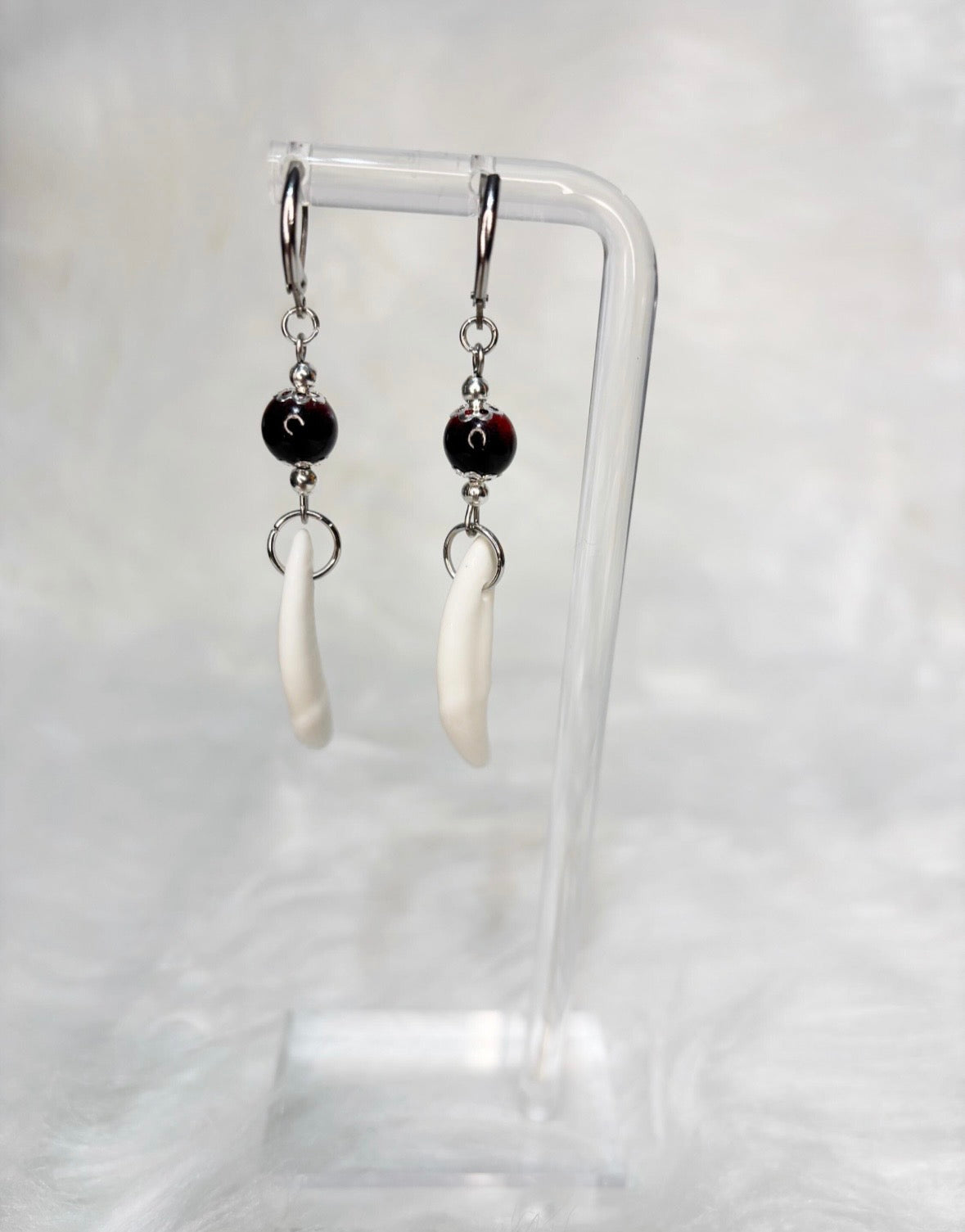 Red and Black Coyote Teeth Earrings