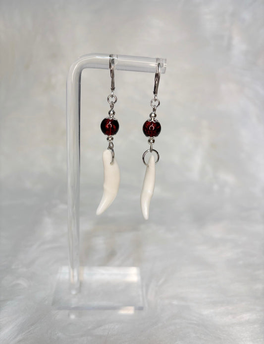Red and Black Coyote Teeth Earrings