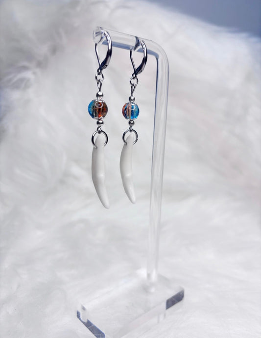 Blue and Orange Coyote Teeth Earrings