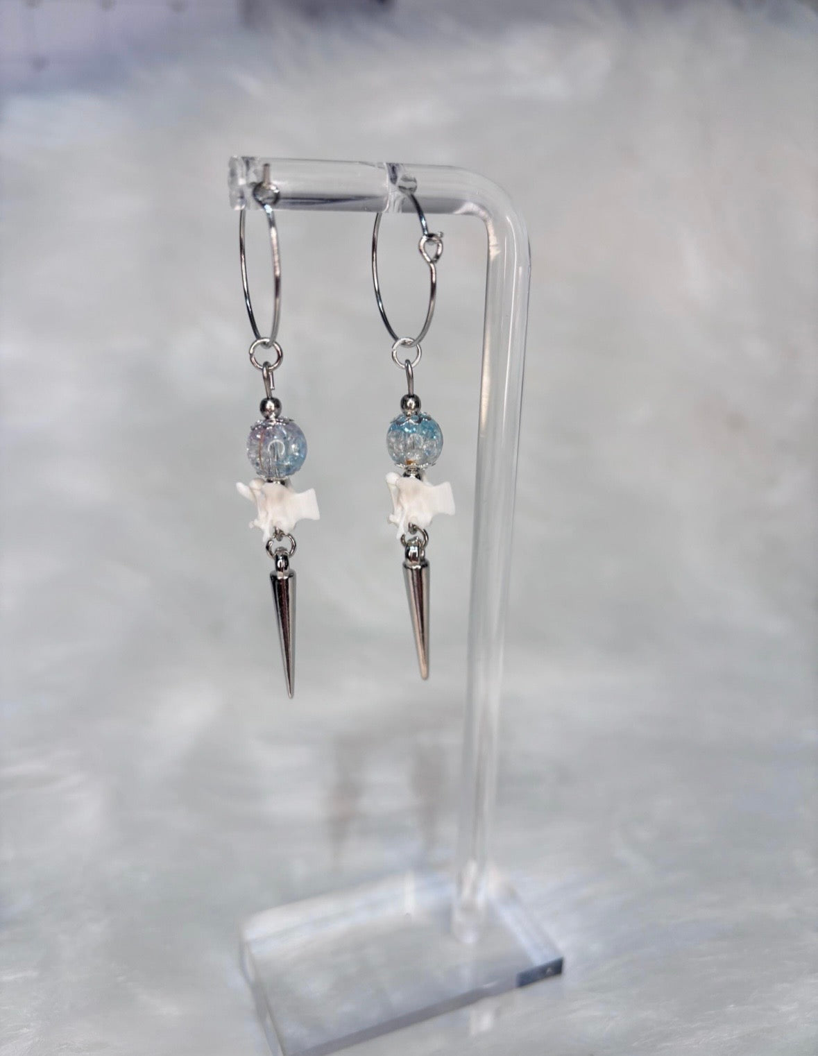 Pastel Rattlesnake Vertebra and Spike Hooped Earrings