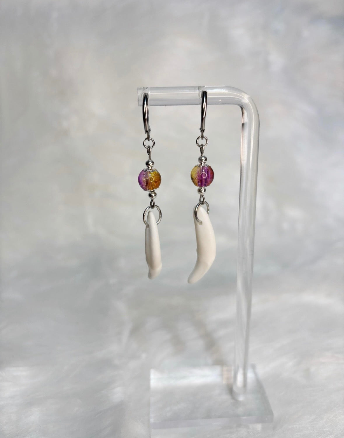 Pink and Yellow Coyote Teeth Earrings