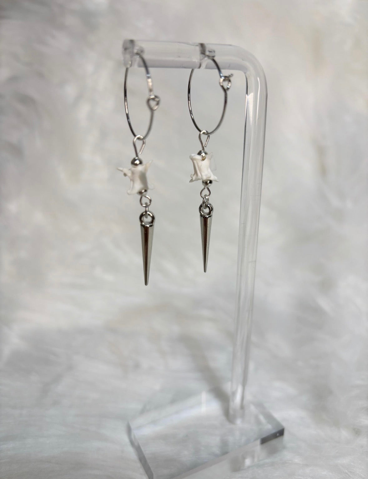 Rattlesnake Vertebra Bone and Spike Hooped Earrings