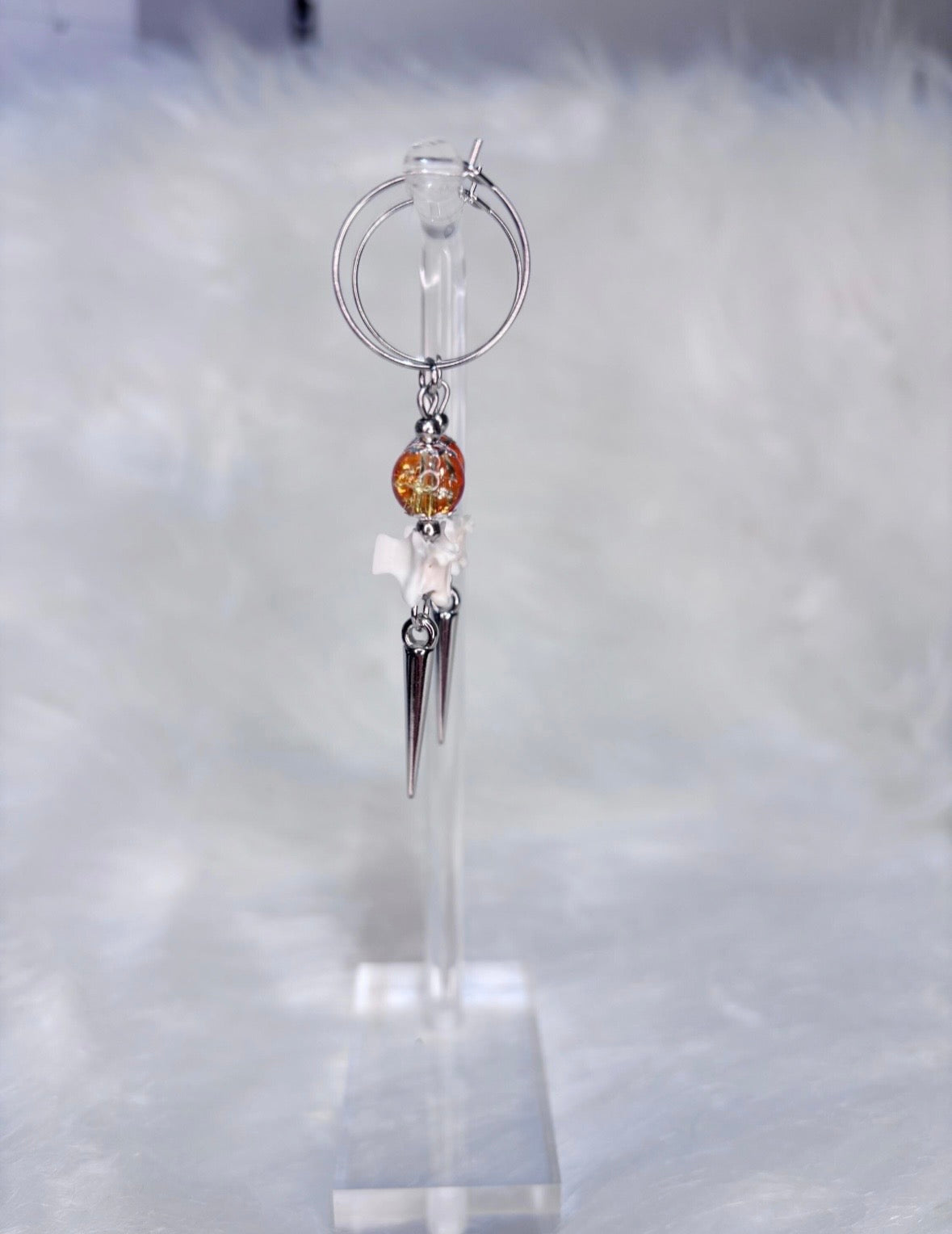 Orange and Gold Rattlesnake Vertebra and Spike Hooped Earrings