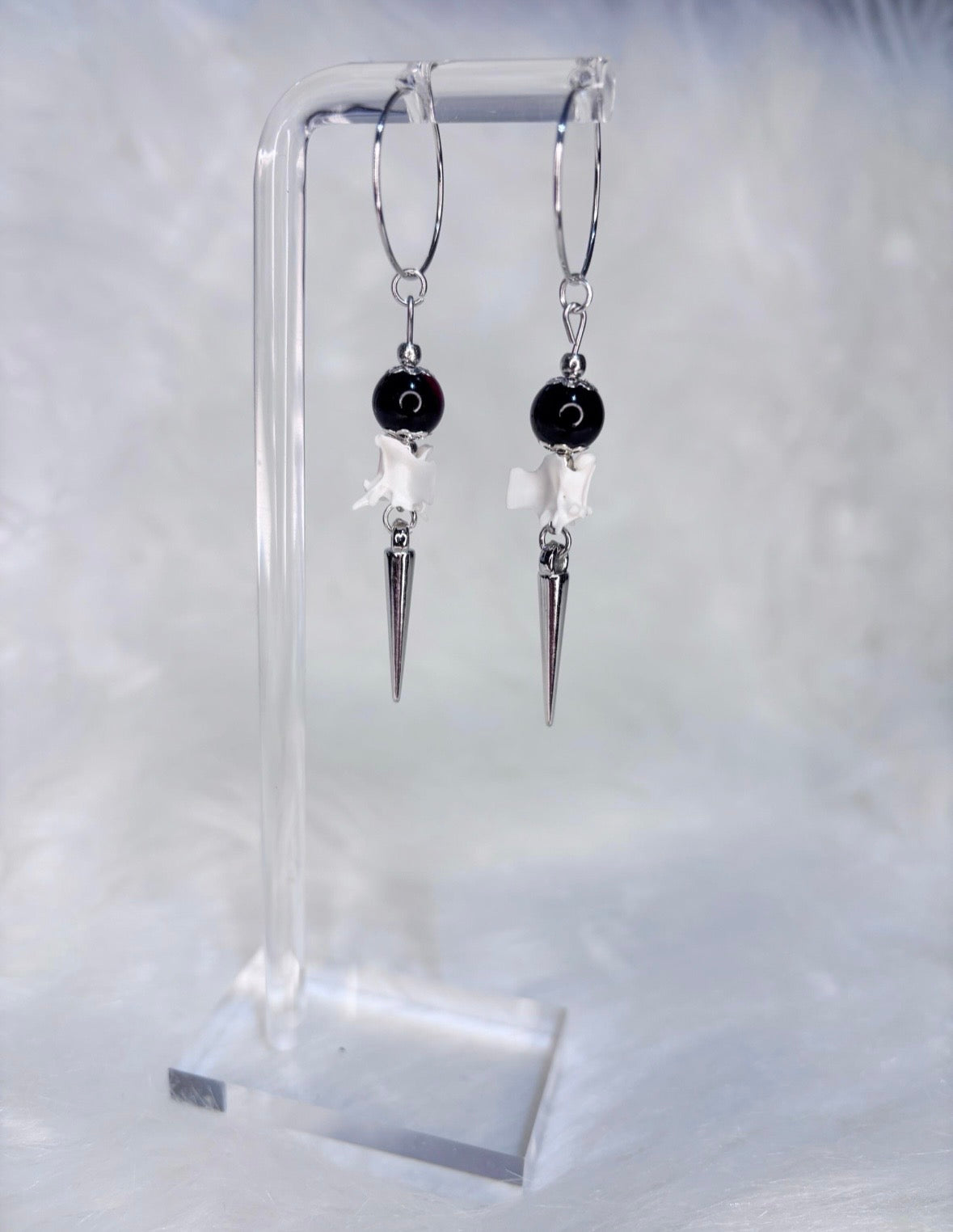 Red and Black Rattlesnake Vertebra and Spike Hooped Earrings