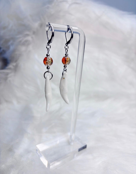Orange and Yellow Coyote Teeth Earrings