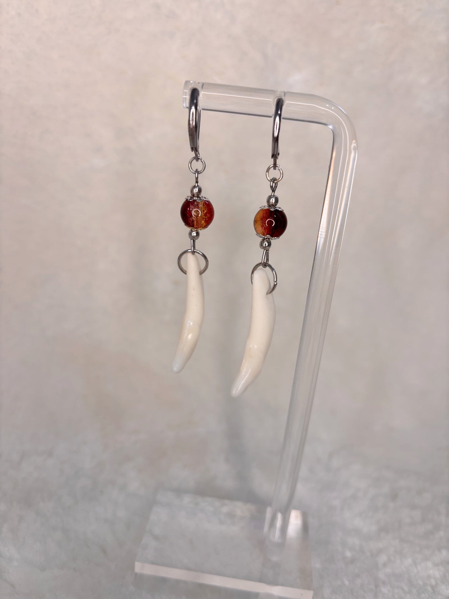 Brown and Gold Coyote Teeth Earrings