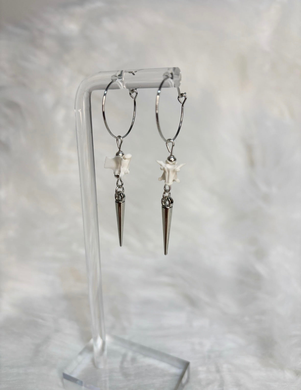 Rattlesnake Vertebra Bone and Spike Hooped Earrings