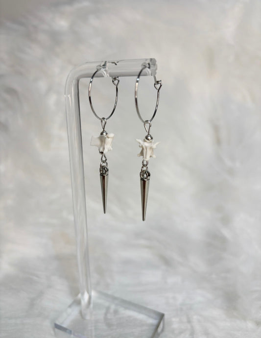 Rattlesnake Vertebra Bone and Spike Hooped Earrings