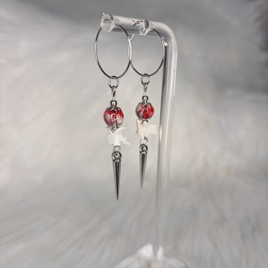 Blood Splatter Rattlesnake Vertebra Bone and Spike Hooped Earrings