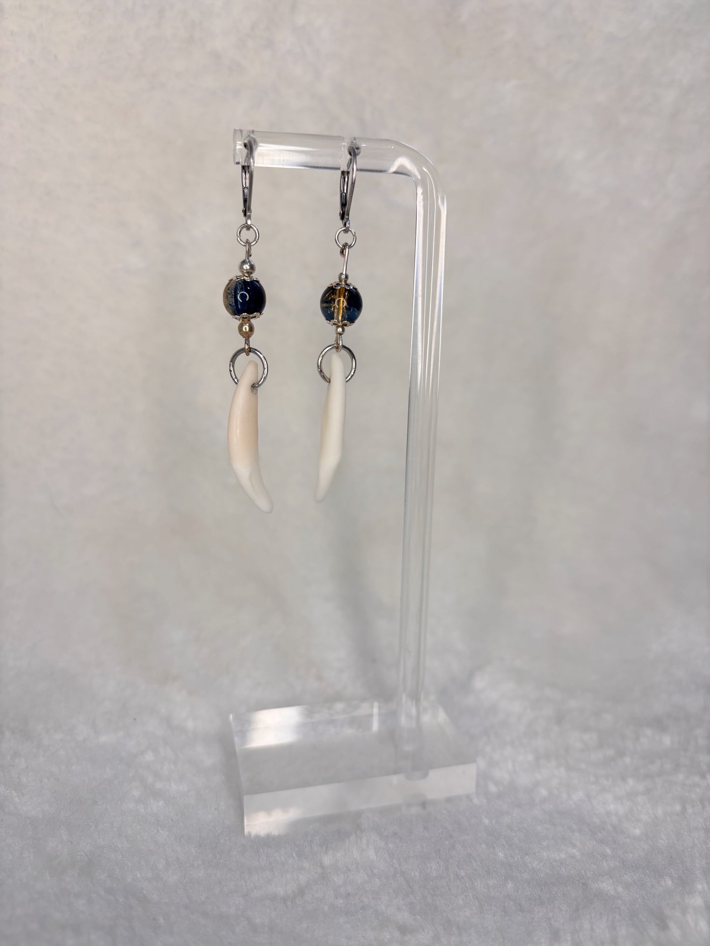 Blue and Gold Coyote Teeth Earrings