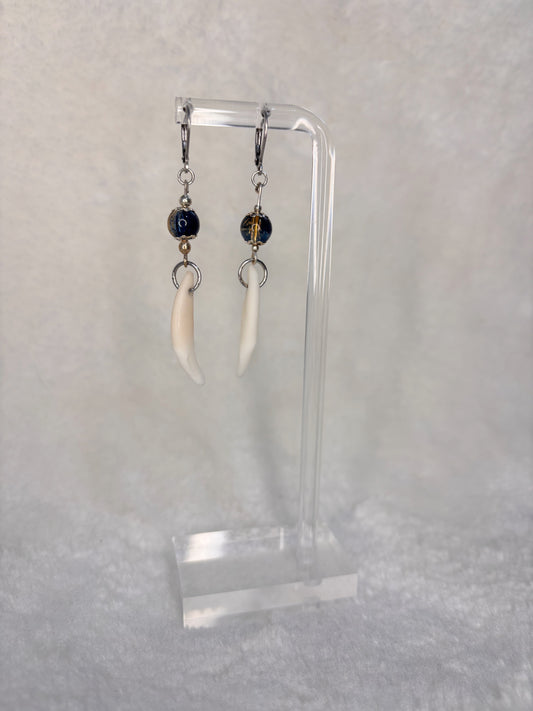 Blue and Gold Coyote Teeth Earrings