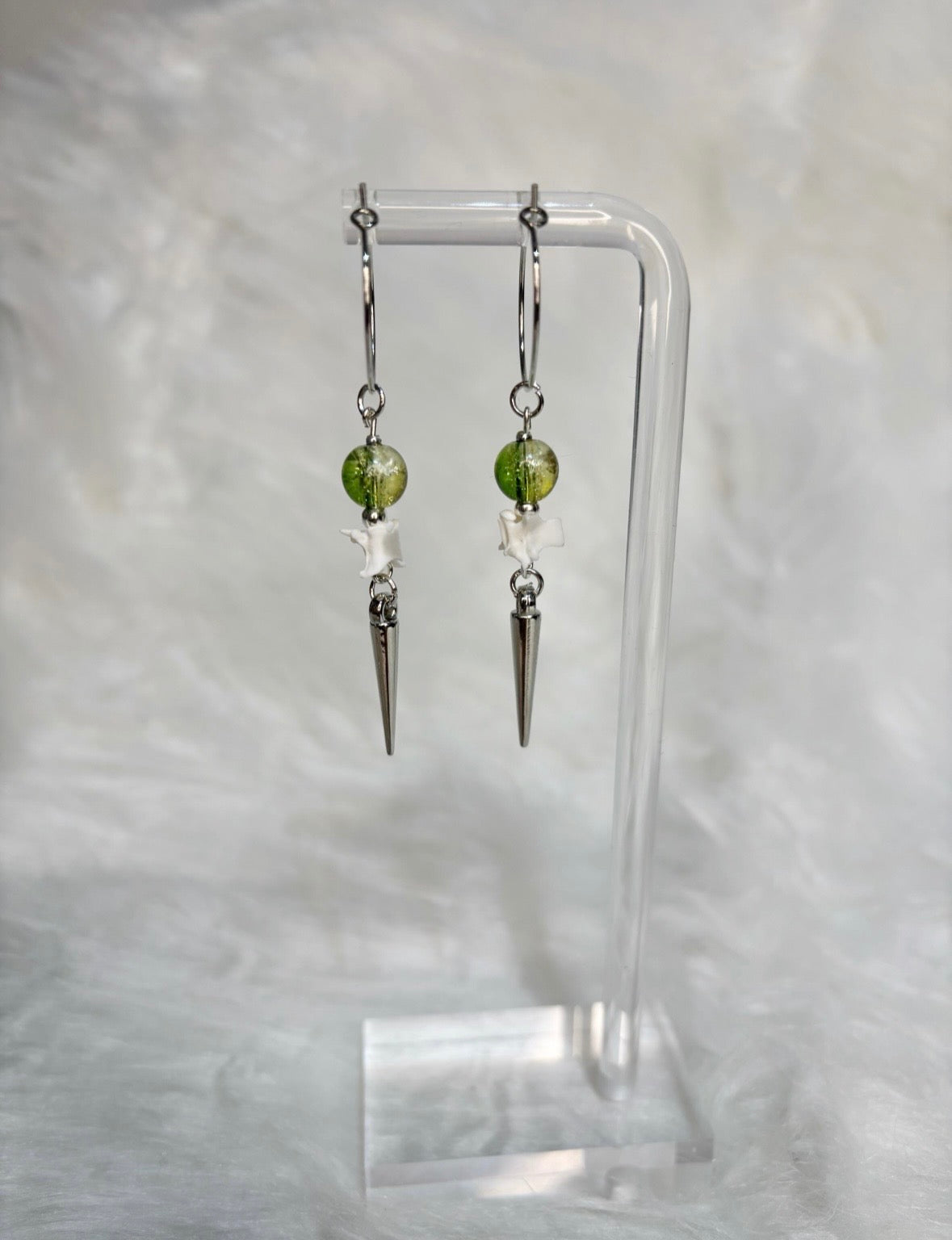 Green and Gold Rattlesnake Vertebra Bone and Spike Hooped Earrings