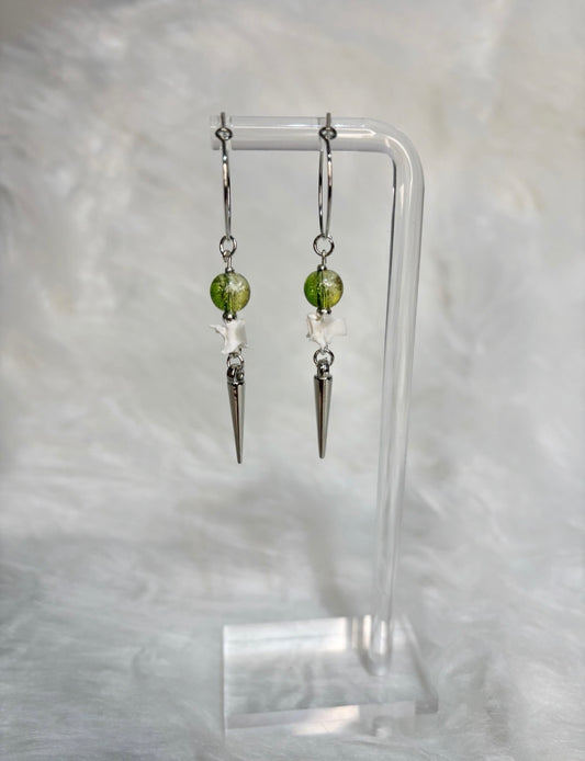 Green and Gold Rattlesnake Vertebra Bone and Spike Hooped Earrings