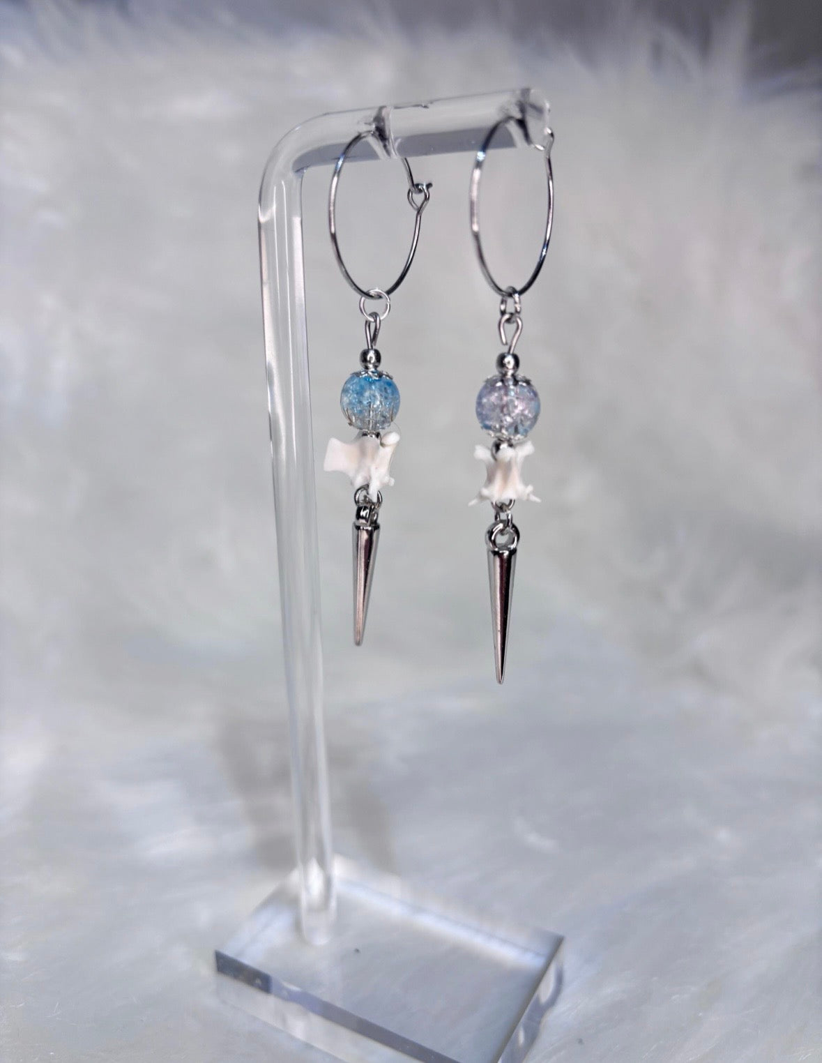 Pastel Rattlesnake Vertebra and Spike Hooped Earrings