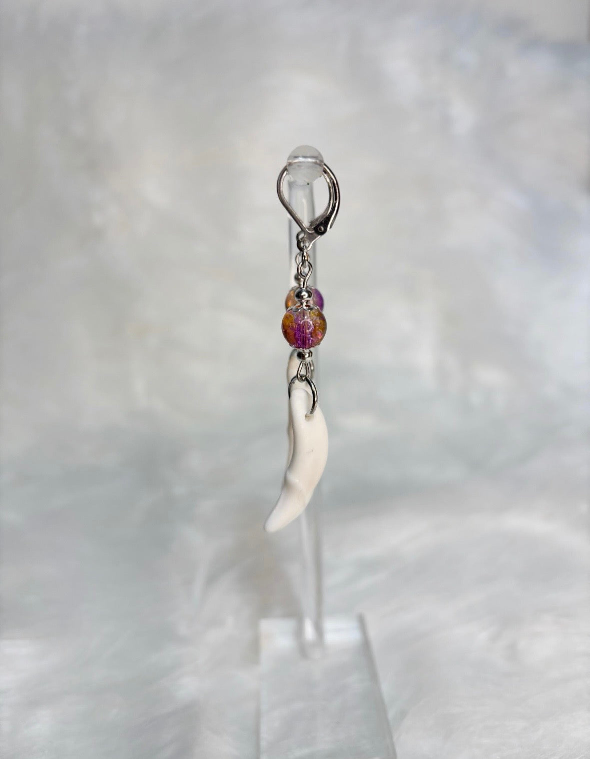 Pink and Yellow Coyote Teeth Earrings