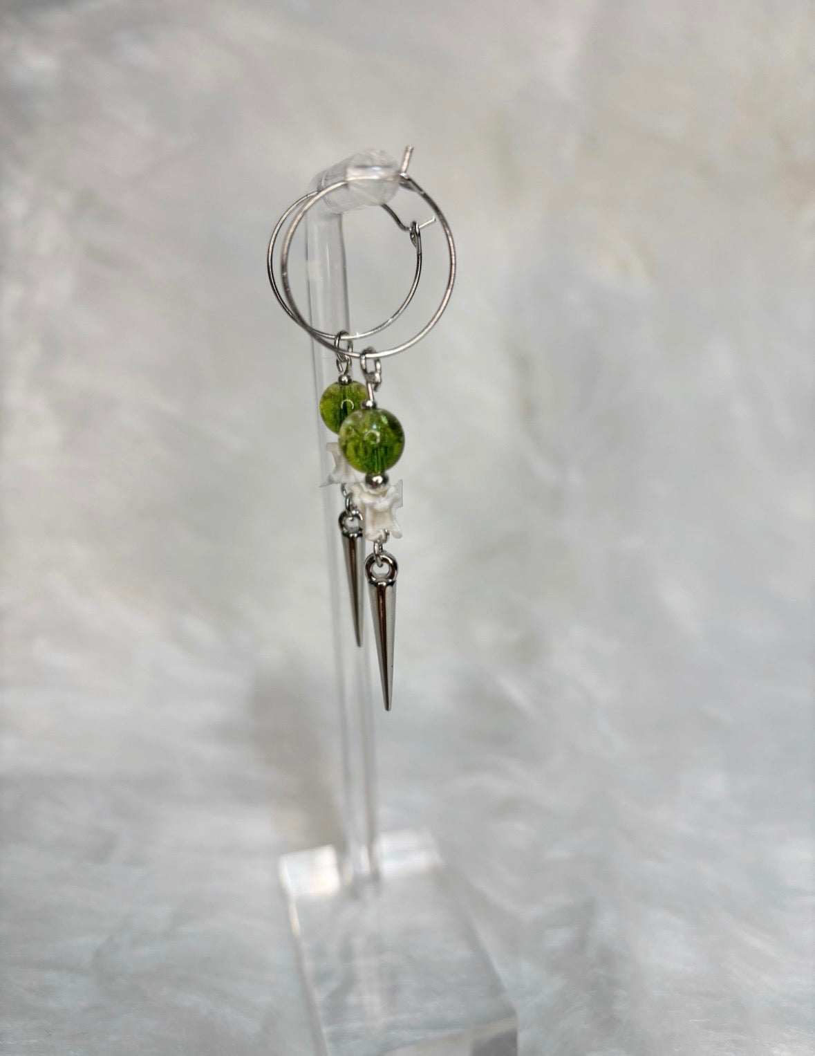 Green and Gold Rattlesnake Vertebra Bone and Spike Hooped Earrings