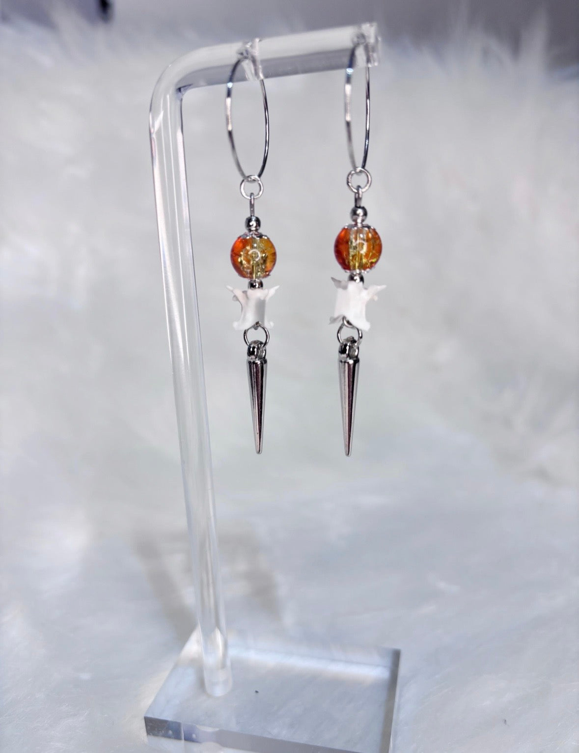 Orange and Gold Rattlesnake Vertebra and Spike Hooped Earrings