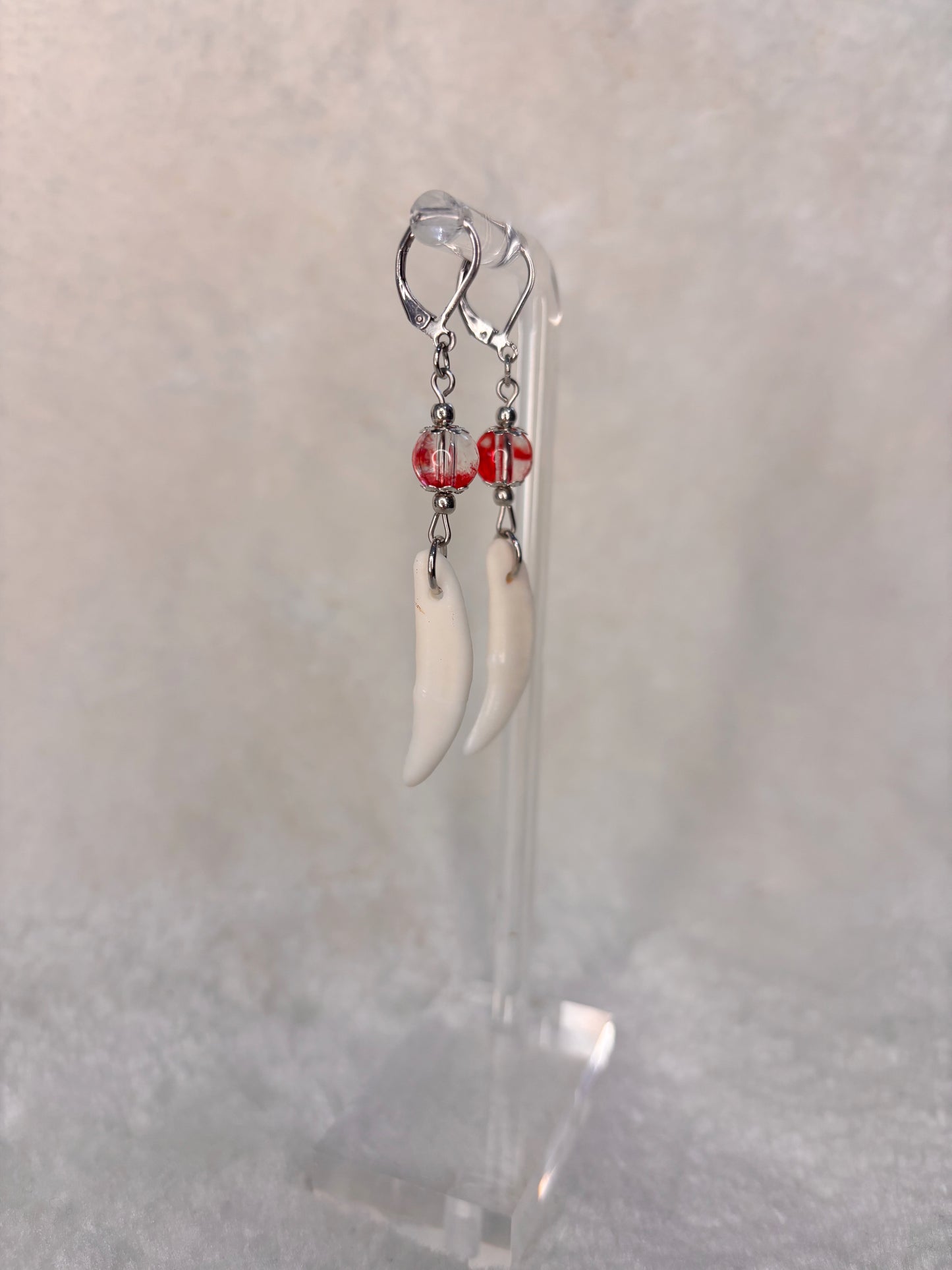 Blood Splatter Coyote Teeth Earrings