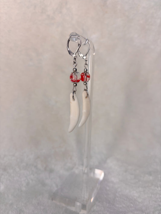 Blood Splatter Coyote Teeth Earrings