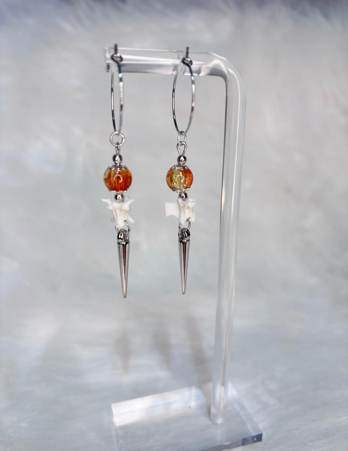 Orange and Gold Rattlesnake Vertebra and Spike Hooped Earrings
