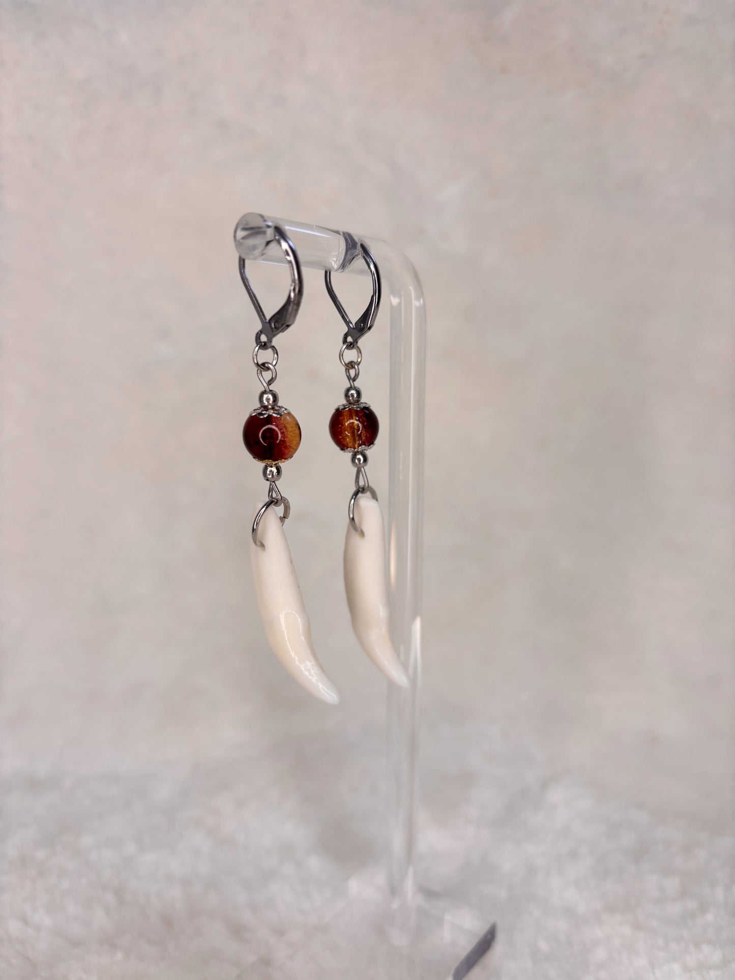 Brown and Gold Coyote Teeth Earrings