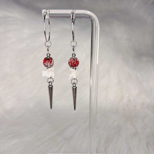 Blood Splatter Rattlesnake Vertebra Bone and Spike Hooped Earrings