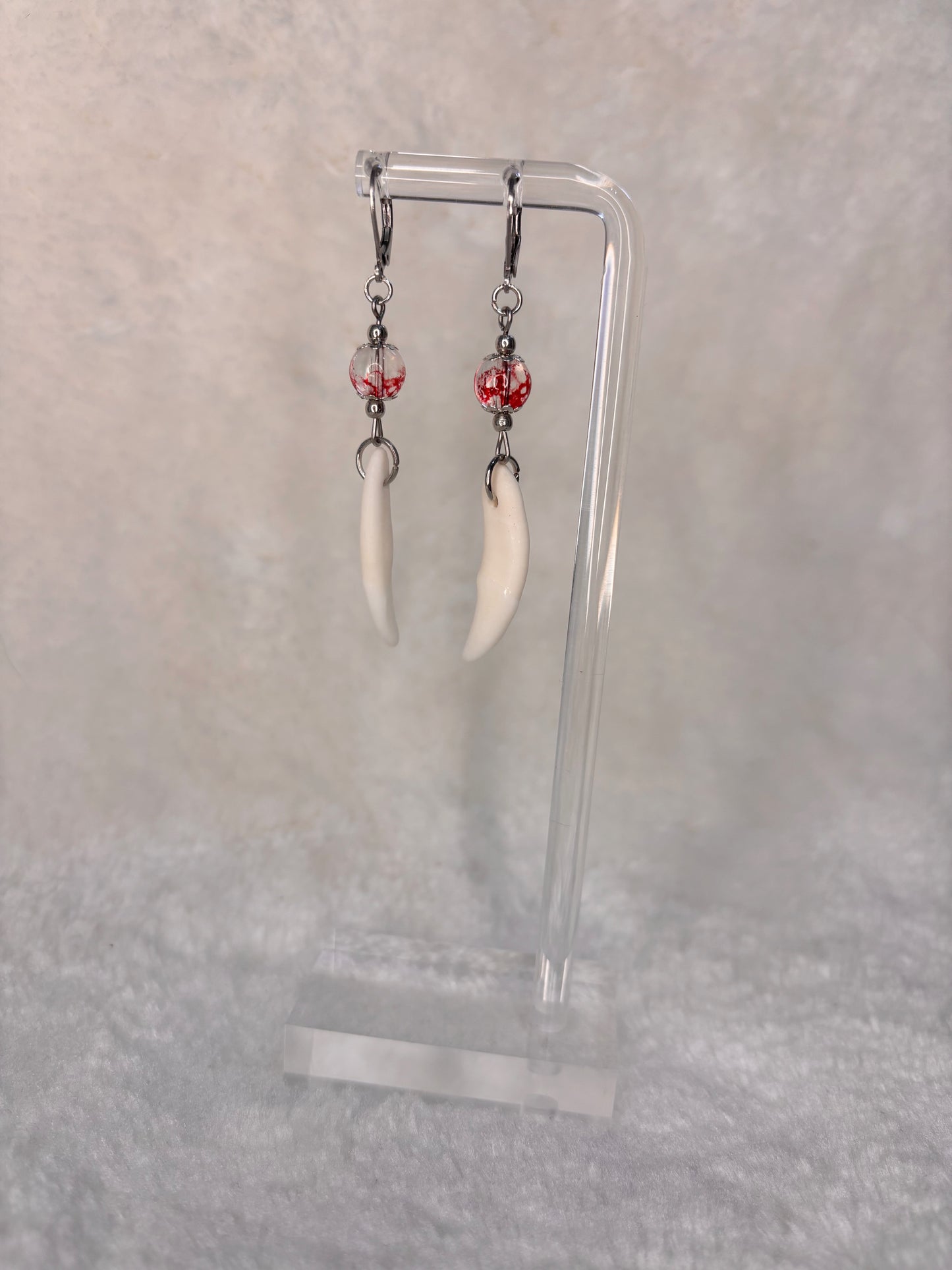 Blood Splatter Coyote Teeth Earrings