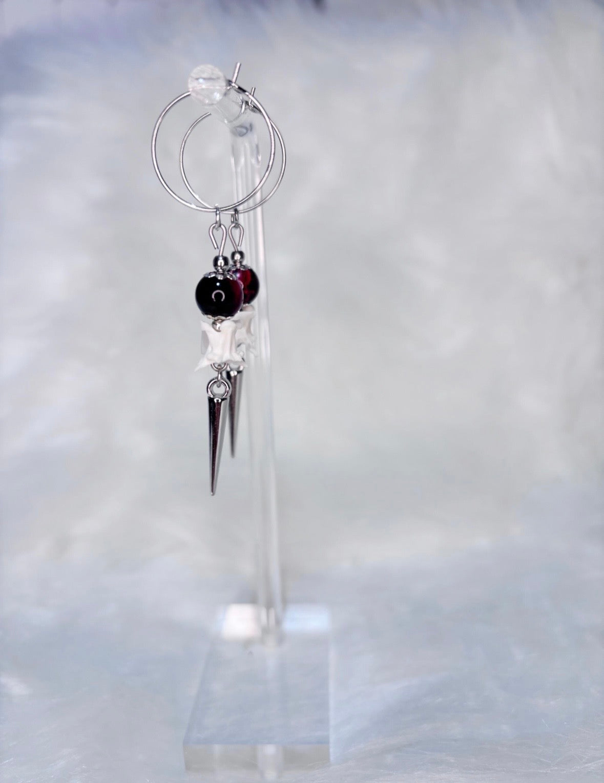 Red and Black Rattlesnake Vertebra and Spike Hooped Earrings